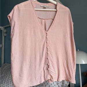Forever 21 Pink Ruched Cap Sleeve Blouse